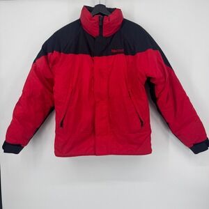 Vintage 90s Marmot Men's Medium Red Black Puffer Ski Coat Goretex Goose Down USA